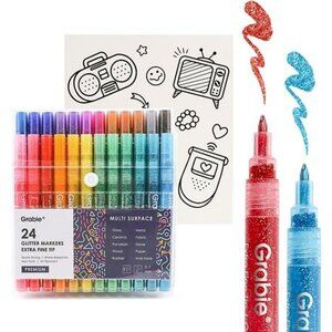 24 Colors Glitter Markers Pen Glitter Metallic Shimmer Marker Acrylic Paint